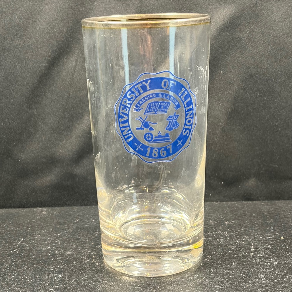 University of Illinois Glass Blue Seal Silver Rim Vintage Collegiate Highball